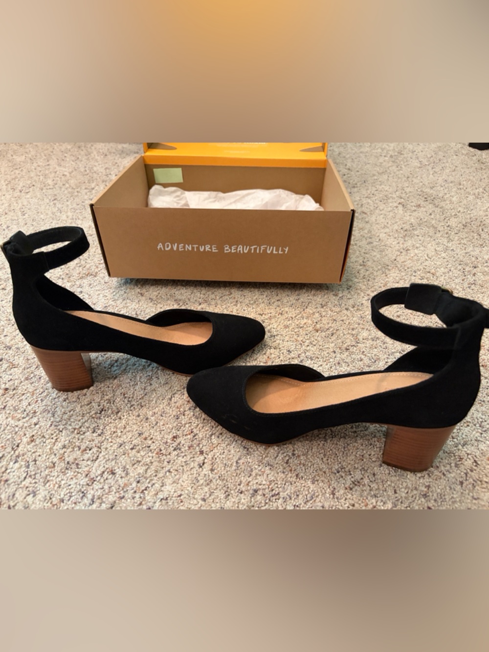 Soludos Black Suede Block Heel Pumps with Ankle Strap